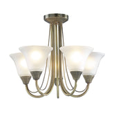 där lighting Boston 5 Light Semi Flush Antique Brass Complete With Glass